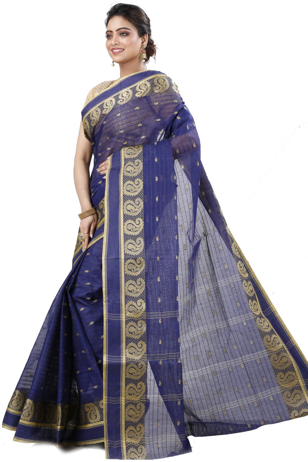 Naby Blue Pure Cotton Kolka_Guti Tant Saree (5132)